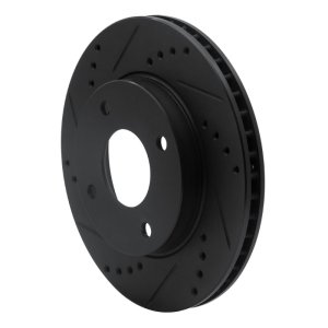 Nissan TIIDA Brake Rotor (1) - Front Left - R1 Concepts - Drilled & Slotted - Black - `07-`17